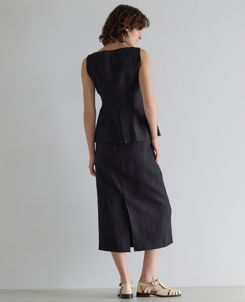 リネンストレッチボートジレ（セットアップ可） 詳細画像 ブラック 8