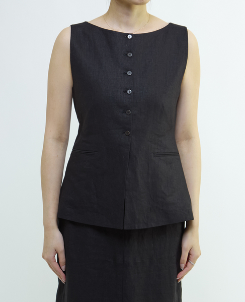 リネンストレッチボートジレ（セットアップ可） 詳細画像 ブラック 9