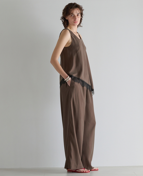 キュプラフィブリルシャンブレーイージーパンツ（セットアップ可） 詳細画像 ダークブラウン 5