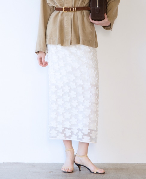 フラワージャガードIラインスカート 詳細画像 ホワイト 1