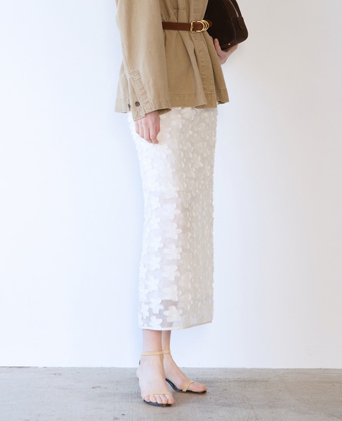 フラワージャガードIラインスカート 詳細画像 ホワイト 2