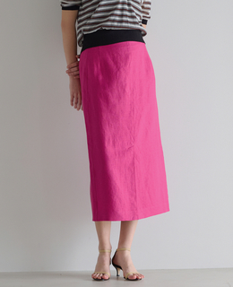 リネンストレッチボートフロントスリットスカート（セットアップ可）