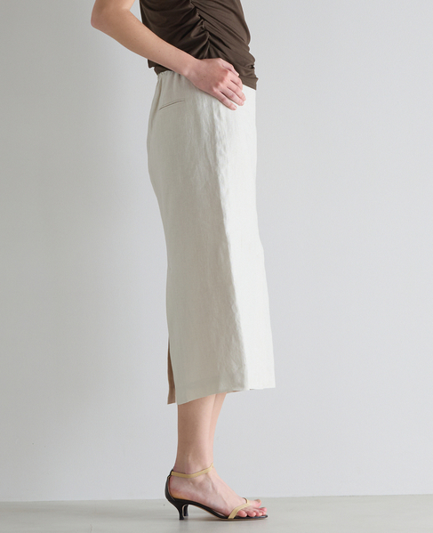リネンストレッチボートフロントスリットスカート（セットアップ可） 詳細画像 オフ 2