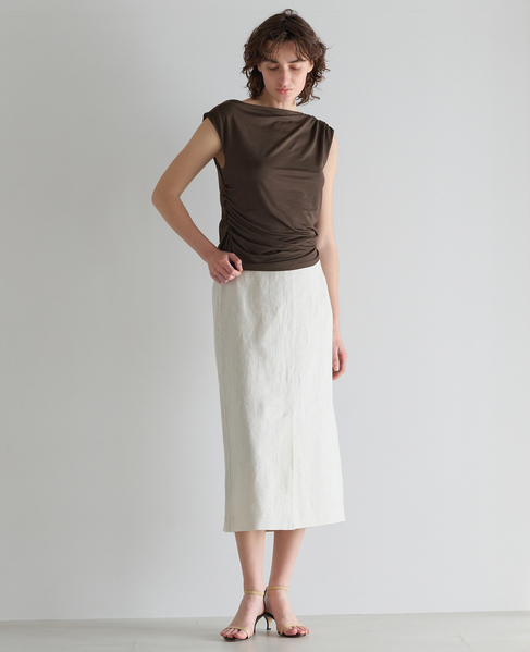 リネンストレッチボートフロントスリットスカート（セットアップ可） 詳細画像 オフ 4