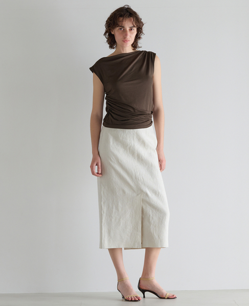 リネンストレッチボートフロントスリットスカート（セットアップ可） 詳細画像 オフ 5