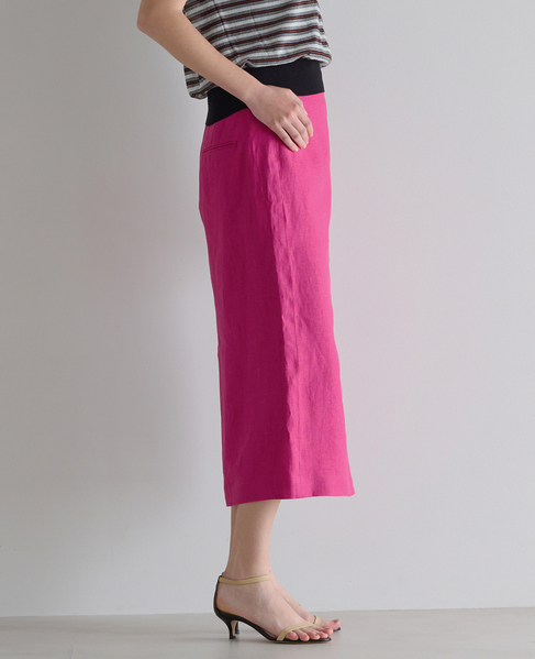 リネンストレッチボートフロントスリットスカート（セットアップ可） 詳細画像 ピンク 2