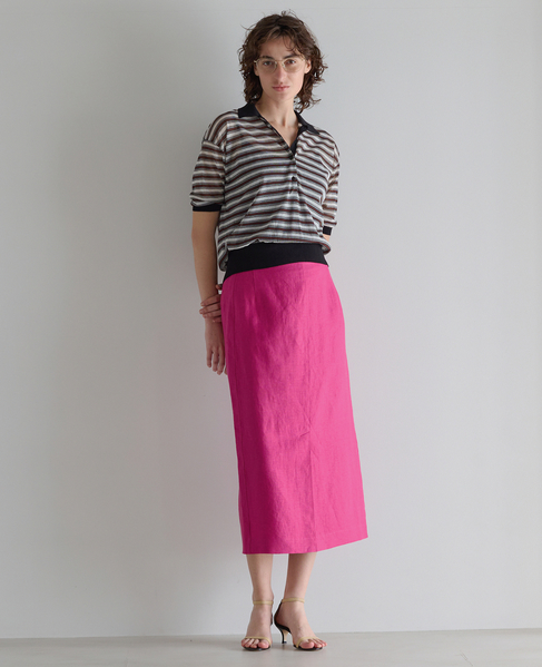 リネンストレッチボートフロントスリットスカート（セットアップ可） 詳細画像 ピンク 5
