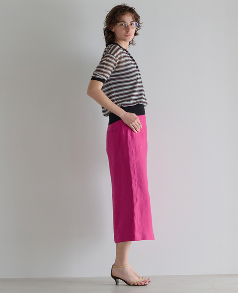 リネンストレッチボートフロントスリットスカート（セットアップ可） 詳細画像 ピンク 6