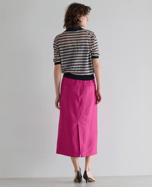 リネンストレッチボートフロントスリットスカート（セットアップ可） 詳細画像 ピンク 7