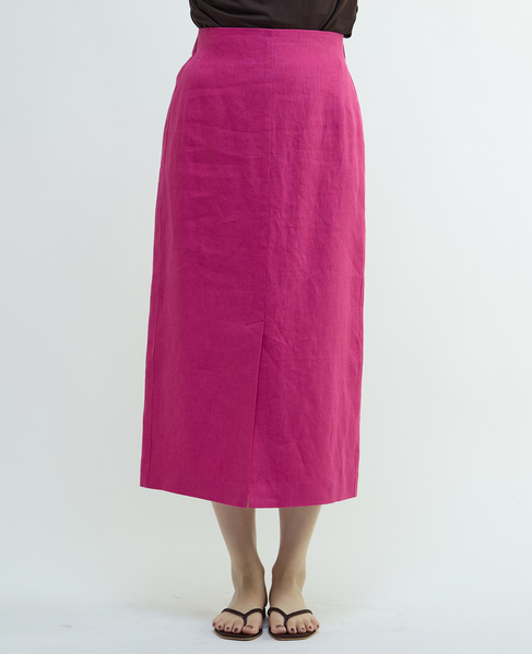 リネンストレッチボートフロントスリットスカート（セットアップ可） 詳細画像 ピンク 8