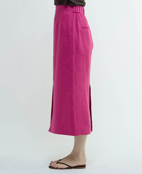 リネンストレッチボートフロントスリットスカート（セットアップ可） 詳細画像 ピンク 9