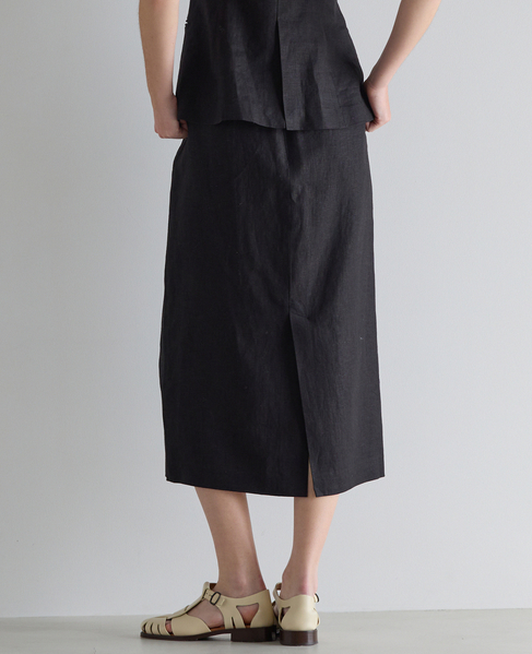 リネンストレッチボートフロントスリットスカート（セットアップ可） 詳細画像 ブラック 3