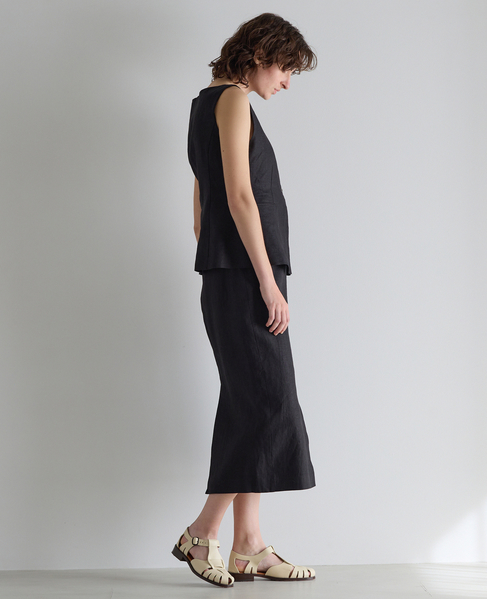 リネンストレッチボートフロントスリットスカート（セットアップ可） 詳細画像 ブラック 6