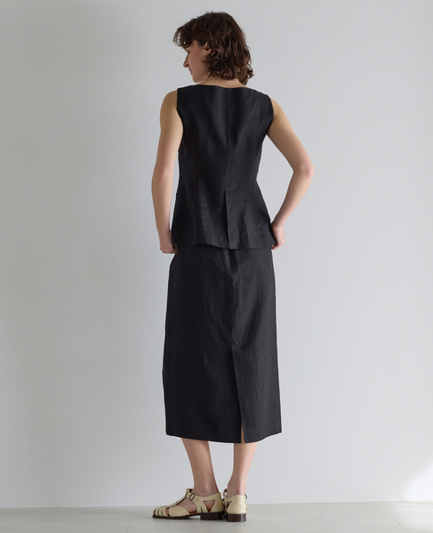 リネンストレッチボートフロントスリットスカート（セットアップ可） 詳細画像 ブラック 7