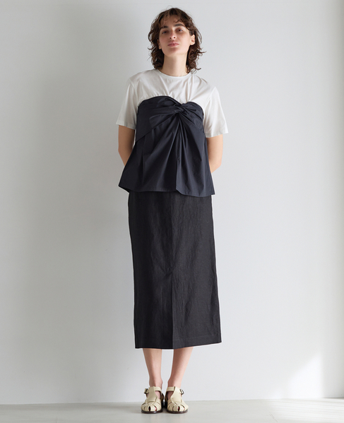 リネンストレッチボートフロントスリットスカート（セットアップ可） 詳細画像 ブラック 8