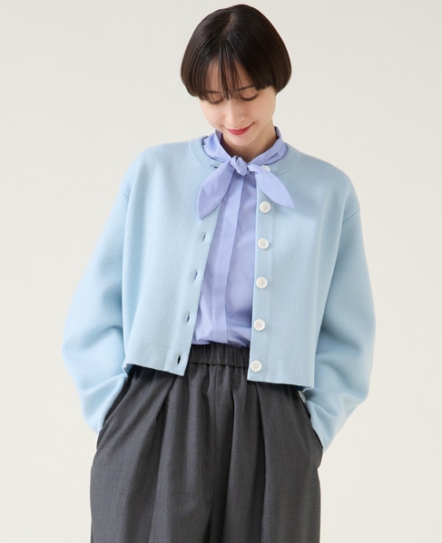 ダブルフェイスニットカーディガン 詳細画像 サックス 1