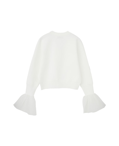 【l’heritage martinique/レリタージュ マルティニーク】ミラノリブVネックフレアスリーブカーディガン 詳細画像 ホワイト 2