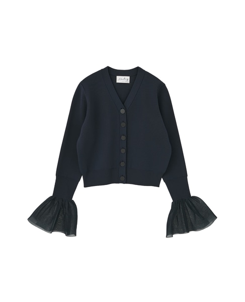【l’heritage martinique/レリタージュ マルティニーク】ミラノリブVネックフレアスリーブカーディガン 詳細画像 ネイビー 1