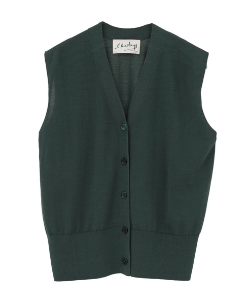 【l’heritage martinique/レリタージュ マルティニーク】シルクコットンVネックジレ 詳細画像 グリーン 1
