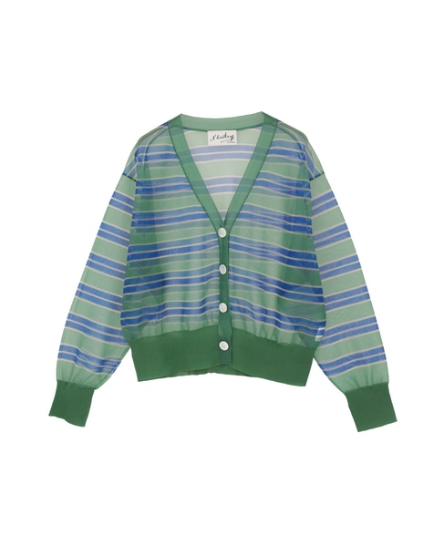 【l’heritage martinique/レリタージュ マルティニーク】シアーボーダーカーディガン 詳細画像 グリーン 1