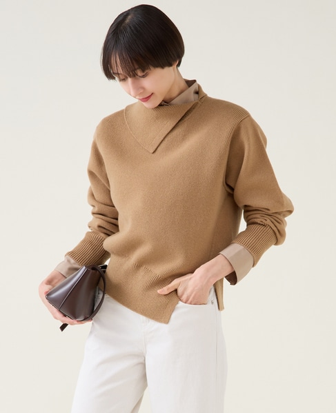 ストレッチウールアシメプルオーバー 詳細画像 キャメル 2