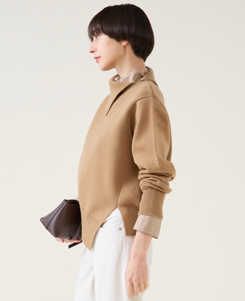 ストレッチウールアシメプルオーバー 詳細画像 キャメル 3