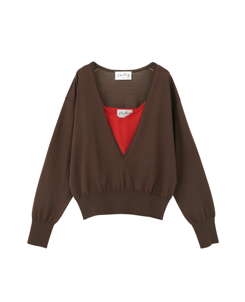【l&rsquo;heritage martinique/レリタージュ マルティニーク】深Vプルオーバーツインセット 詳細画像 ブラウン 1