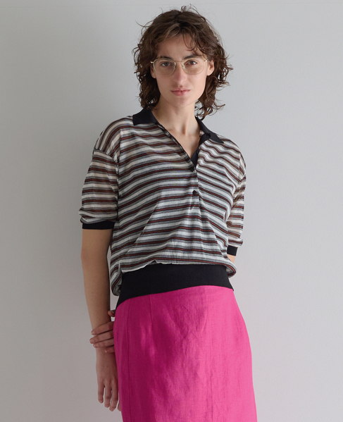 シアーボーダーポロ 詳細画像 オフ×ブラック 1