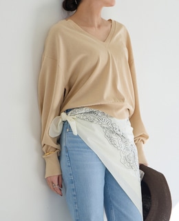 ブライトコットンシルクVネックニット