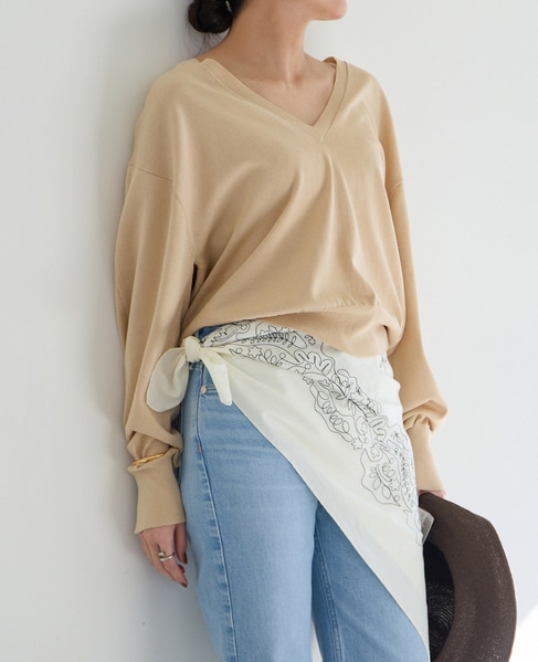 ブライトコットンシルクVネックニット 詳細画像 ベージュ 1