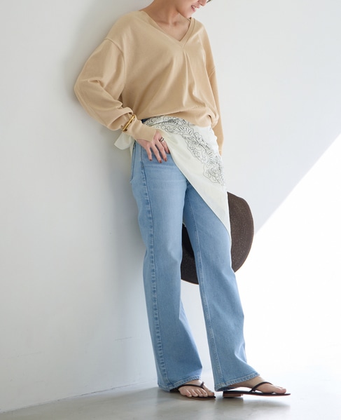 ブライトコットンシルクVネックニット 詳細画像 ベージュ 2