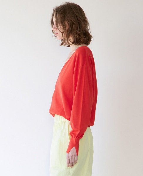 ブライトコットンシルクVネックニット 詳細画像 レッド 3