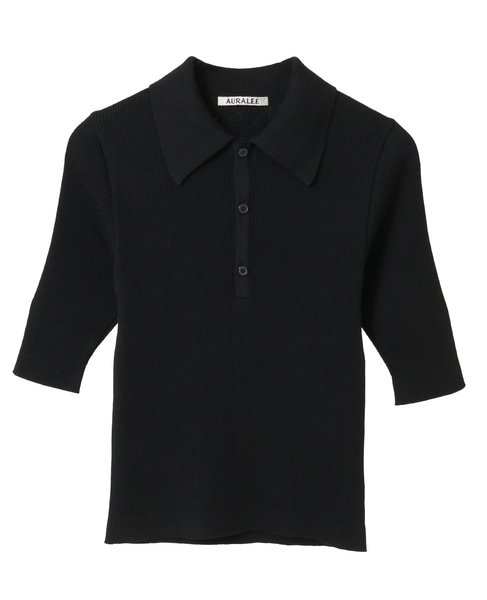 【AURALEE/オーラリー】*COTTON HIGH GAUGE RIB KNIT POLO 詳細画像 ブラック 1
