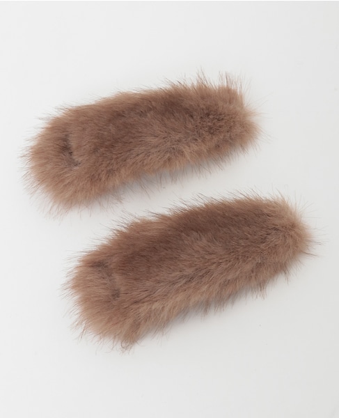 【heyep /ヘイップ】Faux Mink Hair Clips-2 Piece Set 詳細画像 マロン 1