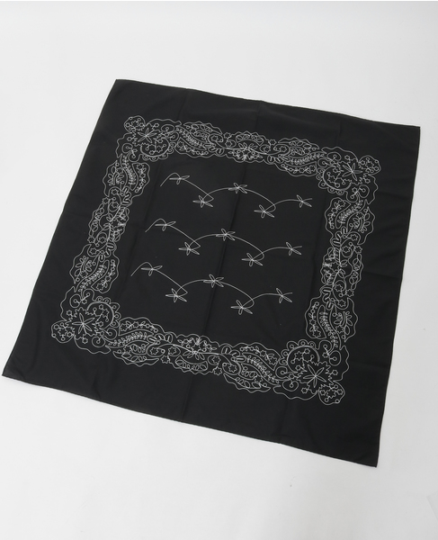 【ASAUCE MELER /アソースメレ】コットンシルクエンブロイダリーバンダナ 詳細画像 ブラック 3