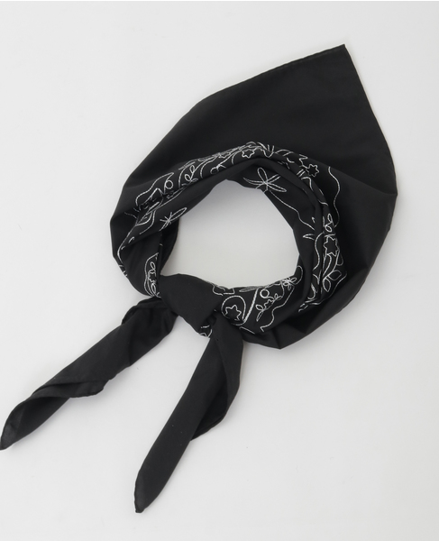 【ASAUCE MELER /アソースメレ】コットンシルクエンブロイダリーバンダナ 詳細画像 ブラック 5