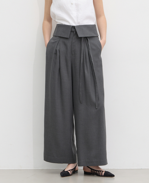 ウエスト折り返しワイドパンツ 詳細画像 チャコールグレー 1