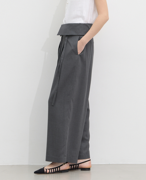 ウエスト折り返しワイドパンツ 詳細画像 チャコールグレー 2