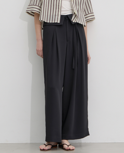 ウエスト折り返しワイドパンツ 詳細画像 ブラック 1