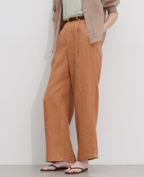 リネン製品染めワイドパンツ 詳細画像 キャメル 2