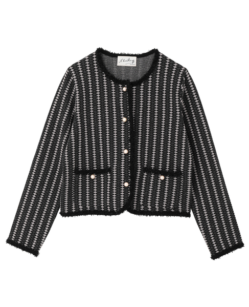 【l’heritage martinique/レリタージュ マルティニーク】ジャガードクルーネックジャケットカーディガン 詳細画像 モノトーン系 1