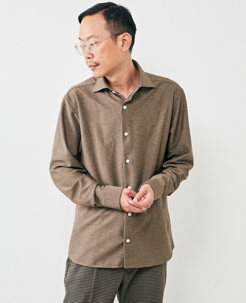 HITOYOSHI Wネームリランチェツイルワイドカラーコンフォートシャツ 詳細画像 ブラウン 1