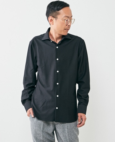 HITOYOSHI Wネームリランチェツイルワイドカラーコンフォートシャツ 詳細画像 ブラック 1