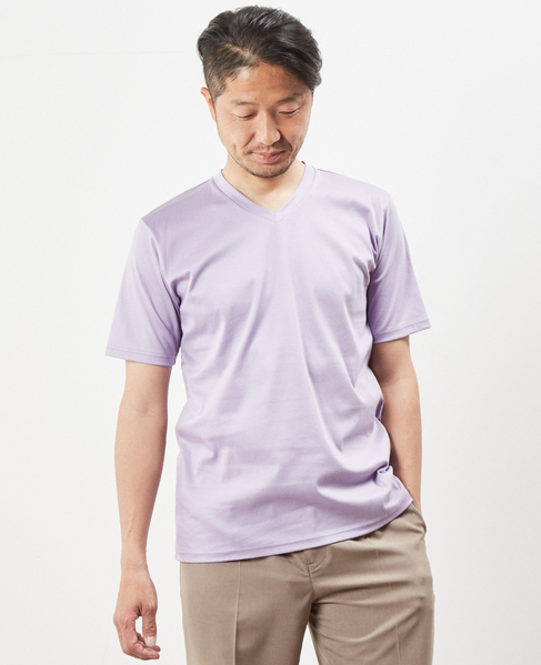 【WEB限定】スムースシルケットVネックTシャツ カラーバリエーション画像 ラベンダー 1