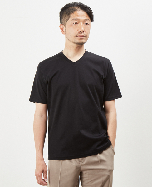 【WEB限定】スムースシルケットVネックTシャツ カラーバリエーション画像 ブラック 1