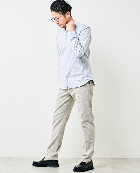 HITOYOSHI Wネームブルーパターンバンドカラーシャツ 詳細画像 ホワイト 10