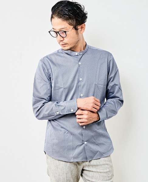 HITOYOSHI Wネームブルーパターンバンドカラーシャツ 詳細画像 ホワイト 12