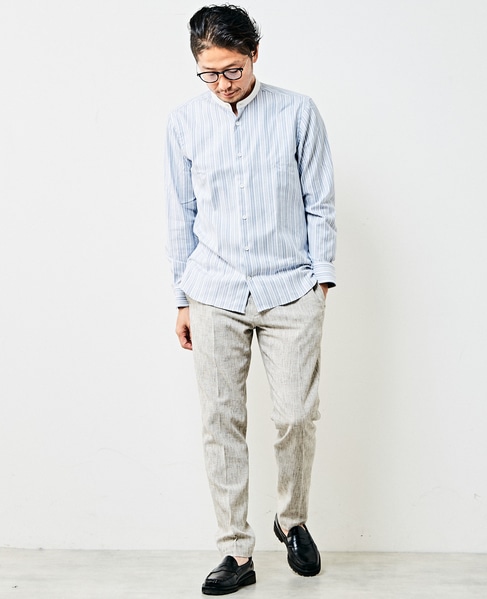 HITOYOSHI Wネームブルーパターンバンドカラーシャツ 詳細画像 ホワイト 9