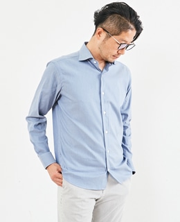 HITOYOSHI Wネームデニムライクワイドカラーシャツ