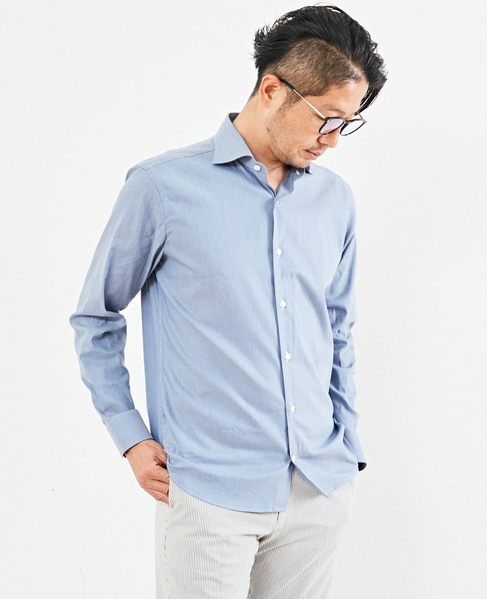 HITOYOSHI Wネームデニムライクワイドカラーシャツ 詳細画像 ブルー 1